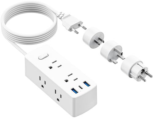 European Travel Plug Adapter, olcorife with EU UK Plug Adapter, 6 Outlets 3 USB Ports with 5ft Extension Cord, International Power Adapter