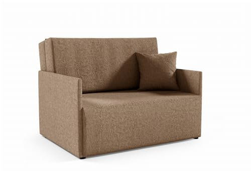 LIKMA Braun Kord 2 Sitzer Sofa mit Schlaffunktion Olita 117 cm Schlafcouch mit Kissen - Easy Clean Moderne Wohnzimmer Couch - Sofa mit Bettfunktion - Schlafsofa Stoff: Anafi 6