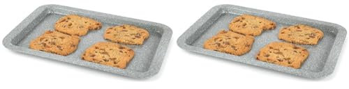 Salter Non-Stick Oven Baking Tray - 37 cm, PFOA Free, Easy to Clean Sheet, Ideal for Cookies, Pastries, Pizza, Vegetables & More, Carbon Steel, Marble Collection (Pack of 2)