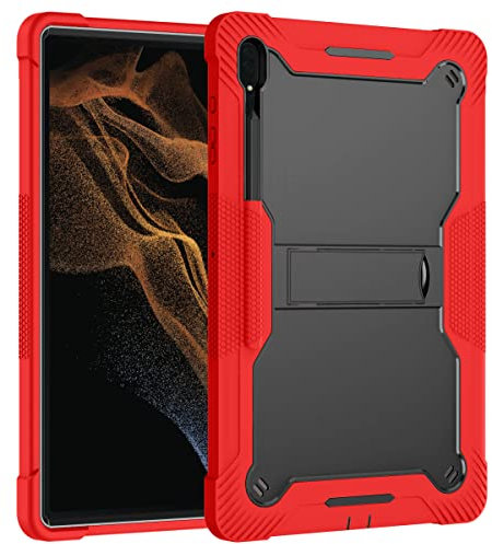 Protective Case Compatible with Samsung Galaxy Tab S9 Ultra 14.6 Inch 2023 Case with Built-in Stand, Rugged Hybrid Shockproof Protective Cover,Compatible with Samsung Galaxy Tab S9 Ultra(Red+Black)
