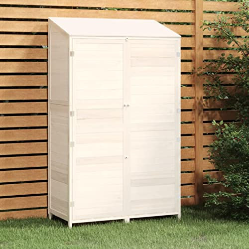 Homgoday Geräteschuppen Weiß 102x52x174,5 cm Massivholz Tanne Rasen, Garten Model152191