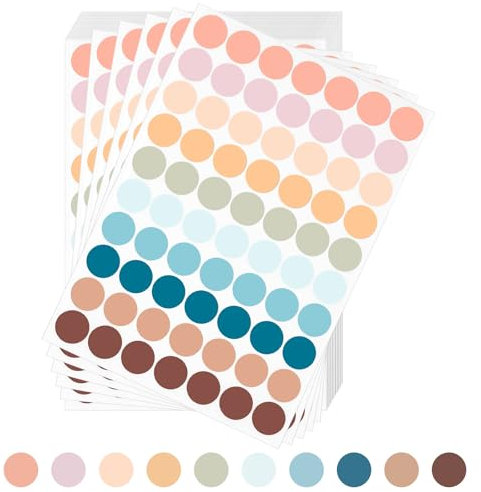 AiQInu Klebepunkte Bunte 1400 Stück 19mm Runde Punktaufkleber Markierungspunkte Etiketten Kleine Runde Punkt Aufkleber Mini Sticker für Büro Schule, Kalender, und zum Basteln, Papier, 10 Farben