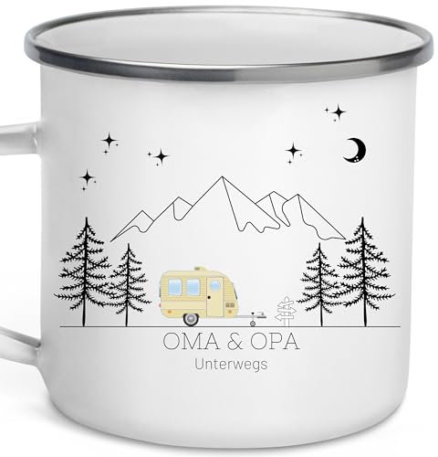Little Mathilda Emaille Tasse Camping personalisierte Campingtasse mit Namen Kaffeetasse Zubehör Wohnmobil Wohnwagen Van Geschirr Edelstahl Becher Campingküche Geschenk für Camper