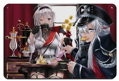 KJUFE Anime-Poster, Motiv: Azur Lane Mainz und Odin, 12 Retro-Poster, Metallblechschild, schick, Kunst, Retro, Eisenmalerei, Bar, Menschen, Höhle, Café, Familie, Garage, Poster, Wanddekoration, 20 x