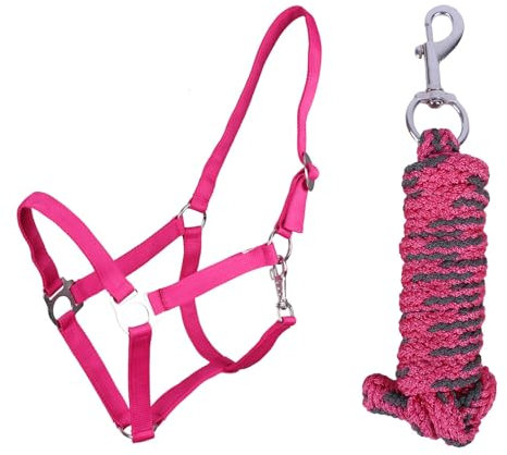 ARBO-INOX Halfter-Set Beginner de lux - Halfter + Führstrick - graue Akzente - verstellbar (MINI SHETTY, Fuchsia)