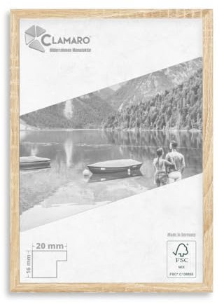 CLAMARO 'COLLAGE 20' Bilderrahmen 35x40 handgefertigt nach Maß | Eiche sonoma | Moderner 20 mm breiter slim Design MDF Holzbilderrahmen inkl. Acrylglas, Rückwand und Aufhänger