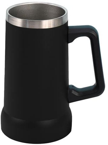 FOGARI Boccale di birra isolato con manico, 710 ml, in acciaio inox, grande tazza termica in metallo, per l'Oktoberfest (blu marino) (nero)