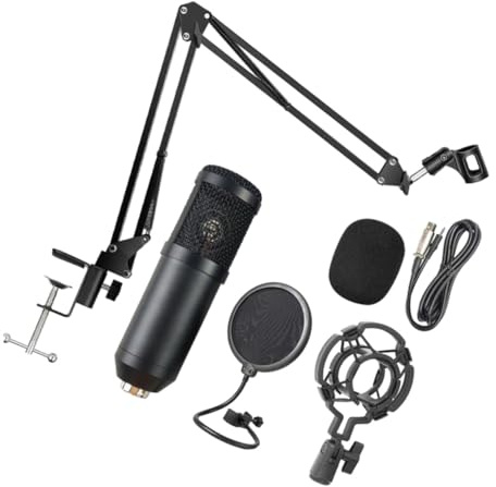 BM800 USB Kondensatormikrofon für Laptop Spiele mit Regler Schwarz | Aluminiumlegierung, 41x23x4,8cm, Nierencharakteristik, für Studios und Rundfunk, 1 Stück Zufällige Farbe