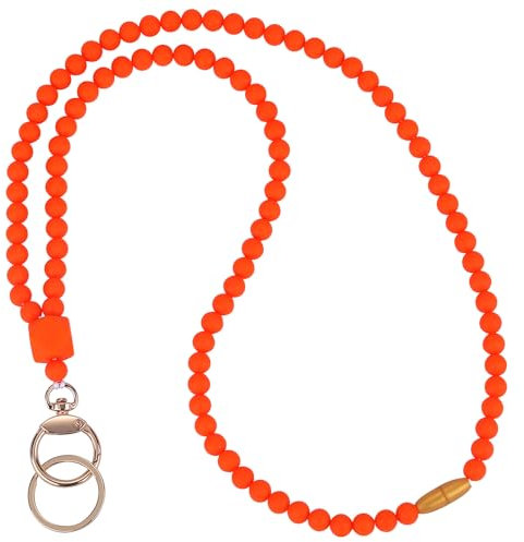 LEGENTLISUR Cordon D'identification en Silicone, Cordon pour Badges D'identité, Badge D'enseignant et Cordon pour Clés, Lanière D'identification Rétractable Perles, Cadeaux pour femmes(Orange)