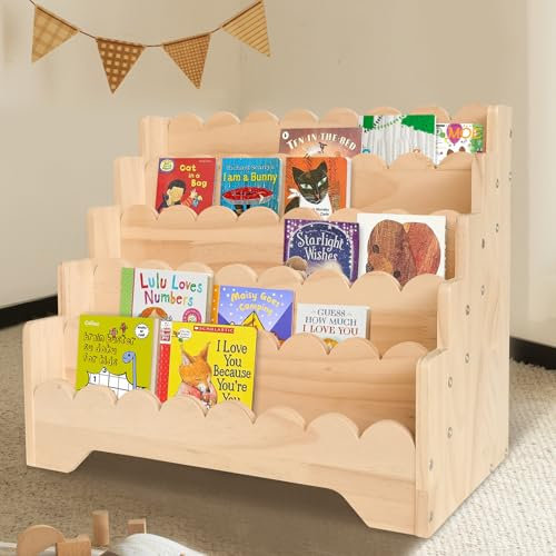 Whemyreat Wooden Kids Bookshelf With Wave, 5 Tier Kids Bookcase, Single Sided Book Display Shelf, Book Storage Cabinet, Kids Storage Units For Bedroom, Classroom, Nursery, Toddler Room 43 * 29 * 40cm