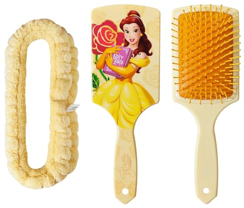 LUV HER Kinder-Haarbürste & Spa-Stirnband-Set für Mädchen – mit Disney Bella von Die Schöne und das Biest – lustiges Pflegeset zum Entwirren, Stylen und Hautpflege – weich und dehnbar, Einheitsgröße