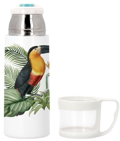 Thermoskanne aus Edelstahl mit integrierter Tasse – Ara exotischer tropischer Vogel Dschungel Tukan Papagei – 350 ml – Thermosflasche