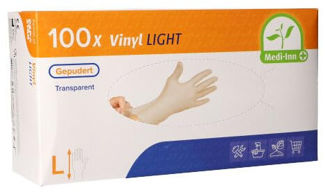 Medi-Inn 1000 PS Handschuhe, Vinyl gepudert Light transparent Größe L