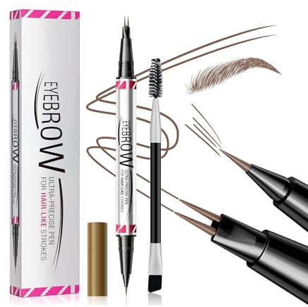 Eyebrow Pencil Dual End Design with Thin Tip & Two-Prong Fork, Waterproof Long-Wear Brow Pen, Includes Spoolie and Angled Brush for Easy Shaping, Blending & Natural Hair-Like Strokes(Gentle Brown)