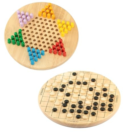 Nicear Jeu De Dames Chinoises Et Go Jeux En Bois Pour Famille Jeux Classiques Réversibles Dames Chinoises En Bois Style Vintage Dames Chinoises