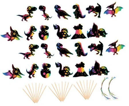Supvox 4 Sätze Dinosaurier-kratzmalerei Rubbelkarten Kunsthandwerk Rubbelkarten-art-kit Cartoon-kratzbrett Kratzbilder Handbemalte Rubbelkarten Gastgeschenk Papier