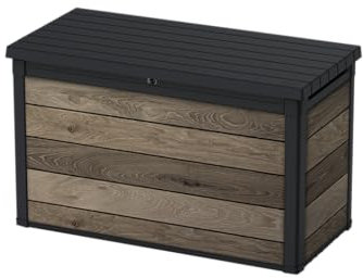 Keter Signature XXL Gartenbox 757L - Wetterbeständige Aufbewahrungsbox mit Gasdruckfedern - Kunststoff in Walnuss-Optik - 151x72x90 cm