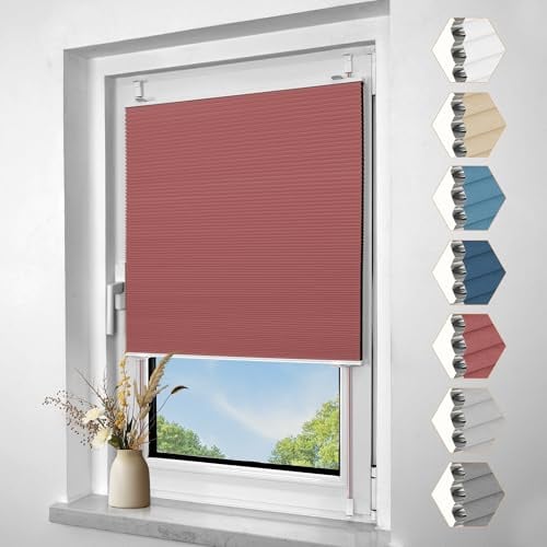 Zarnan Verdunklungsplissee Wabenplissee ohne Bohren Zweifarbig Weinrot-Weiß B40 x H130 cm Plissee Blickdicht Thermo Faltrollo Sicht- und Sonnenschutz Jalousie Plisseerollo für Fenster und Türen