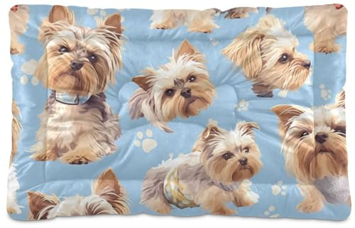 Yorkshire Terrier Hundebett, waschbar, rutschfest, weich, bequem, für mittelgroße und große Hunde, 91,4 x 61 cm, Blau