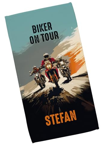 Herz & Heim® Personalisiertes Handtuch mit Motorrad-Motiv – Biker Geschenk für Männer & Frauen – 3 Größen – Gästehandtuch, Handtuch & Badetuch für Motorradfahrer & Bikerfans (M (50 x 100 cm))