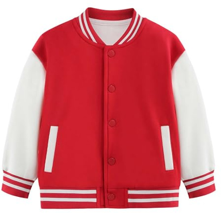 Generisch Baseball Jacke Kinder Frühling Herbst Bomberjacke Übergangsjacke Lässige Schule Sweatjacke Fleece Patchwork Retro College Jacke Sportjacke Stehkragen Jacken Für Jungen Mädchen