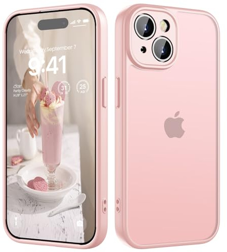 HGH für iPhone 15 Hülle, Vollständiger Kameraschutz Stoßfest Kratzfest Anti-Fingerabdruck Transluzente Rückseite Matt Handyhülle für iPhone 15 Case 6,1 Zoll, Rosa