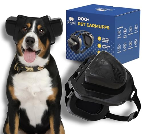 BOLLSEN Dog+ Gehörschutz für Hunde | Verstellbarer Ohrenschutz & Lärmschutz für alle Hunderassen, reduziert Geräusche um ca. 27 dB – ideal bei Silvester, Gewitter & Arbeit (S)