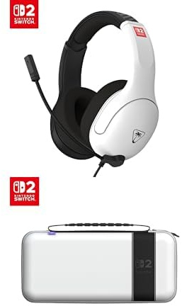 Bundle of Turtle Beach Airlite Fit Black and White Wired Gaming Headset + Turtle Beach PlayTrek Travel Case: Stellar White – Both officially Licensed for Nintendo Switch 2