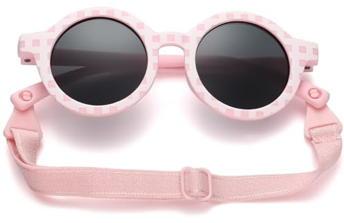LOJUDI Polarisierte Baby Sonnenbrille 0-36 Monate - mit Band Verstellbar Silikon Rund Rahmen UV Schutz für KleinKind 0-3 Jahre