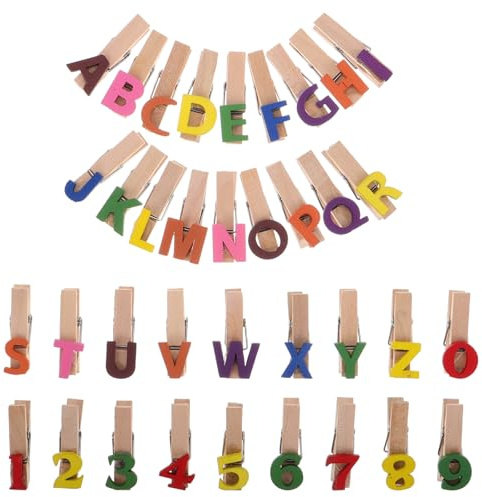 Healeved Kleiner Wäscheklammern mit Buchstaben Zahlen 35cm Natürliche Farbe Multifunktionale Fotoclips für Büro Babyparty und Wanddekoration
