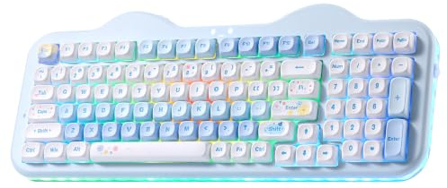YUNZII C98 Cute Wireless Mechanical Keyboard(Blue, Candy Linear Switch) | 99 Keys with Number Pad, Hot Swap, PBT MOA Keycaps, BT5.0/2.4G/USB-C, Gasket Mount, Custom RGB Backlit for Win/Mac