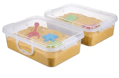 Relaxdays Sandpit with Lid – Plastic Kids Indoor Set, 8x38x25 cm, Small Transparent