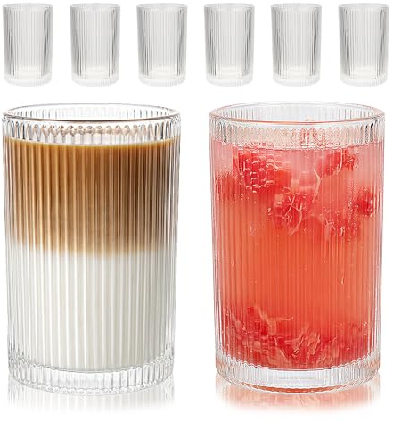WeirdUncle Lot de 6 verres nervurés de grande capacité de 500 ml en verre transparent vintage de style origami, design cannelé, idéal pour l'eau, le café glacé, les boissons mélangées, le thé, le