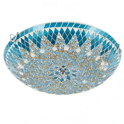 Yjmgrowing Mittelmeer-Deckenleuchte, Tiffany-Stil-Deckenleuchte Mosaik Bunte Kunstglas-Deckenlampe für Schlafzimmer Flur Eingang Küche Esszimmer,Blau,12inch