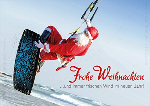 3 Stück Weihnachtskarten Doppelkarte mit Kuvert Karte Weihnachtskarte Kitesurfer Nikolaus Frohe Weihnachten... und immer frischen Wind im neuen Jahr!
