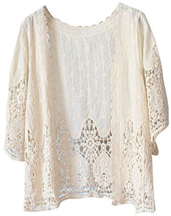 Womens Lace Crochet Floral Cardigan Pool Beach Dress Bikini Cover Up Beige