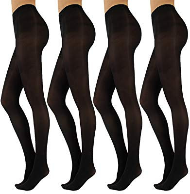 4 PAIRES COLLANT FEMME OPAQUE | COLLANTS EN MICROFIBRE DOUCE | COLLANT COMFORTABLE ELASTIQUE AVEC CULOTTE TRANSPARENT | NOIR | 50 DEN | MADE IN ITALY (L/XL, Noir)