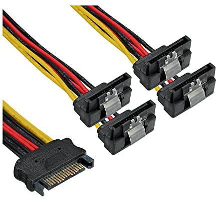 InLine 29683X SATA Strom-Y-Kabel, SATA Buchse an 4x SATA Stecker gewinkelt, mit Sicherheitslaschen, 0,3m