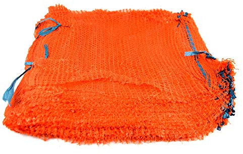Orange Net Sacks 50cm x 78cm Holds up to 30Kg with Drawstring Raschel Bags Mesh Vegetables Logs Kindling Wood (25)