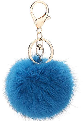 YiyiLai Peluche Porte-clés Pompon Boule Pendantif Sac Voiture Déguisement Homard Fermoir Paon Bleu