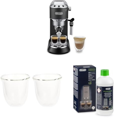 De'Longhi EC685.BK Dedica EC 685.BK Portafiltro de espresso, negro + vaso de espresso aislado, juego de 2 + descalcificador | Eliminador de cal universal para 4 procesos de descalcificación