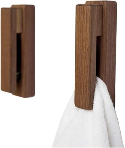 JINMURY Lot de 2 Porte-Serviettes en Bois Auto-adhésifs en Forme de Crochet Mural en Bois pour Serviette de Salle de Bain et de Cuisine Décoration de la Maison Durable, Facile à Installer, Noyer Noir