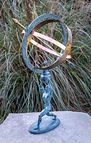 IDYL Outdoor Zeitmesser aus Bronze Mann mit Sonnenuhr - hochwertig und auffällig | Maße: 70 x 33 x 35 cm