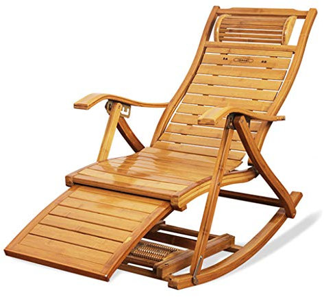 Fauteuil à Bascule, Fauteuil de détente Pliant, Bambou chaises Longues, avec Repose-Pied, Réglable en 5 Niveaux Charge Max 200 kg, Chaise Longue de Jardin,Patio,Plage de pon