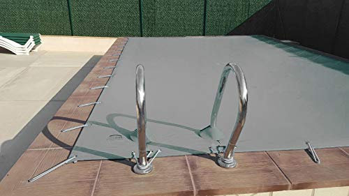 Winterabdeckung für Pool 3 x 6 m Plus 15 cm auf jeder Seite für Verankerung in Grau (außen) und Grau (innen) + Aufbewahrungstasche als Geschenk