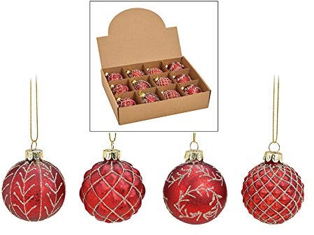 MC-Trend 12er Set edle Luxus Glas Weihnachtskugeln Ø 6cm Weihnachtsbaum Kugeln Christbaumkugeln Weihnachts Deko (ROT Gold)