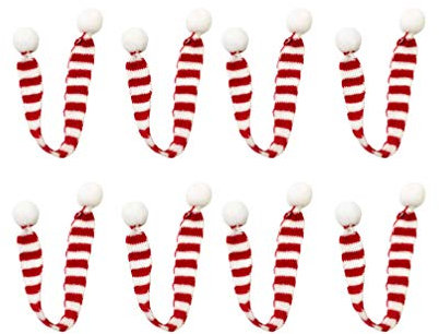Happyyami 8pcs Mini Christmas Scarves Striped Red White Knitted Scarves Christmas Wine Bottle Scarves for Wine Glass Charms 23cm