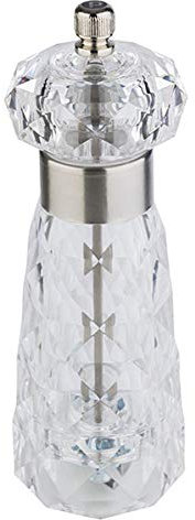 Moulin à poivre APS Diamond, en acrylique transparent, mécanisme de broyage en acier au carbone, degré de broyage réglable en continu, Ø 6 cm, hauteur 18 cm