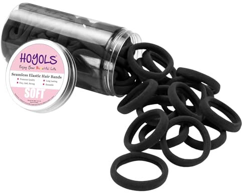 HOYOLS Seamless Hair Ties, Soft Cloth Fabric Black Bands, Large Ponytail Holder for Scrunchies Headbands Accessories for Women Girl 100 Pcs 4 CM