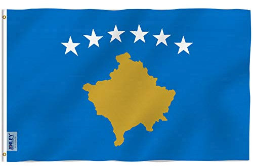 Anley Fly Breeze Bandera de Kosovo de 3 x 5 pies, colores vivos y a prueba de decoloración, encabezado de lona y doble costura, banderas de Kosovo, poliéster con ojales de latón, 3 x 5 pies